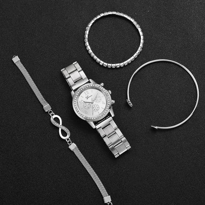 Women's Watch Fashion Rhinestone Arabic Dial Steel Band Quartz Watches Bracelets Set