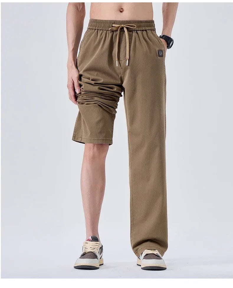 Brand Soft Jeans for Men Spring Thin Draped Comfortable Straight Trousers Drawstring Male Baggy Denim Pants Streetwear