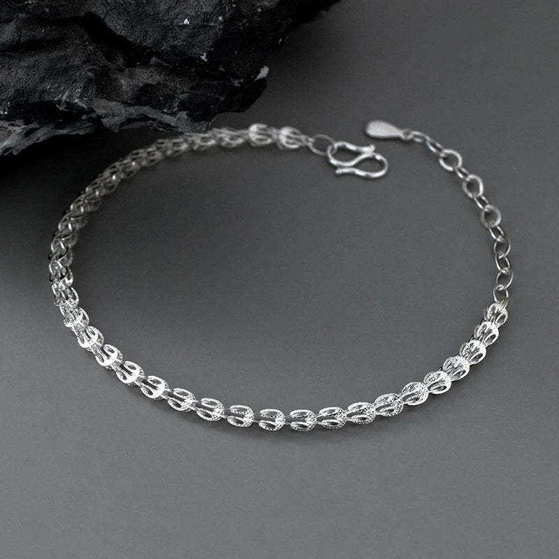 Real 925 Sterling Silver Simple Hollow out Fashion Bracelet Chain For Women Valentine's Day Party Gift Female Jewelry