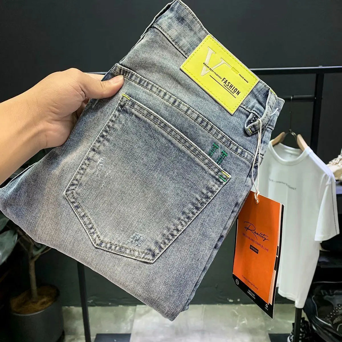 High-end 2023 Harajuku Designer Clothes Denim New Trousers Kpop Stretch Trendy Korean-style with Our Luxury Men's Casual Jeans