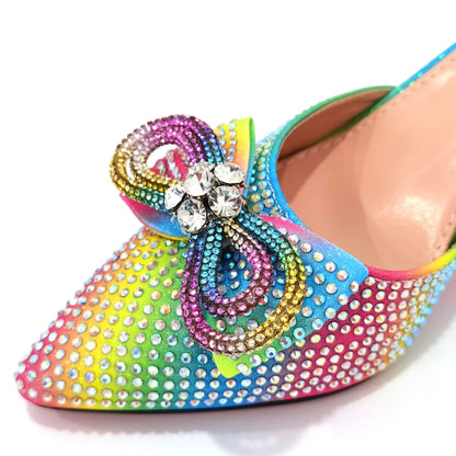 Rhinestone Bow Side Empty Party High Heels Pointed Toe Stiletto Heels Silver Women's Shoes And Bags