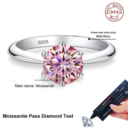 0.5ct 1ct 2ct 3ct Blue Pink Purple Black Moissanite Rings for Women Sterling 925 Silver Wedding Party Band Woman's Ring
