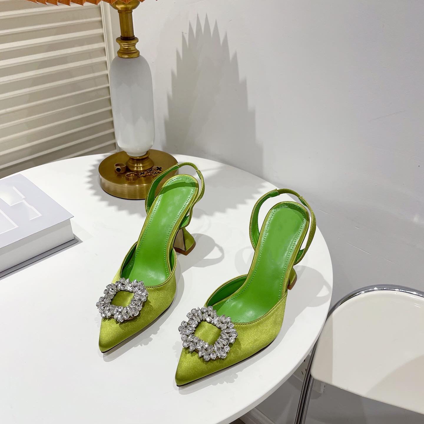 Brand Women Pumps Luxury Crystal Slingback High Heels Summer Bride Shoes Comfortable triangle Heeled Party Wedding Shoes