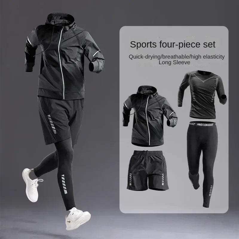 New Men's Sportswear 1-5Pcs Suit  All-Season Running Cycling Fitness Quick Drying Clothing Jogging Training Men's Track Suit Set