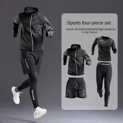 New Men's Sportswear 1-5Pcs Suit  All-Season Running Cycling Fitness Quick Drying Clothing Jogging Training Men's Track Suit Set