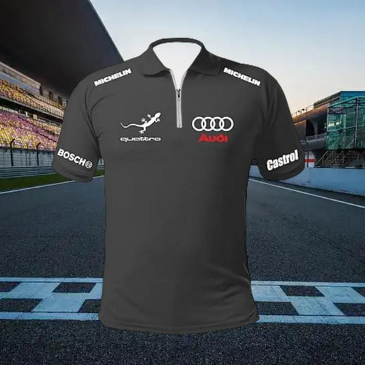 Summer Retro Racing Suit T-shirt POLO Shirt Zipper Printing Breathable and Comfortable Outdoor Sports Leisure Short Sleeves