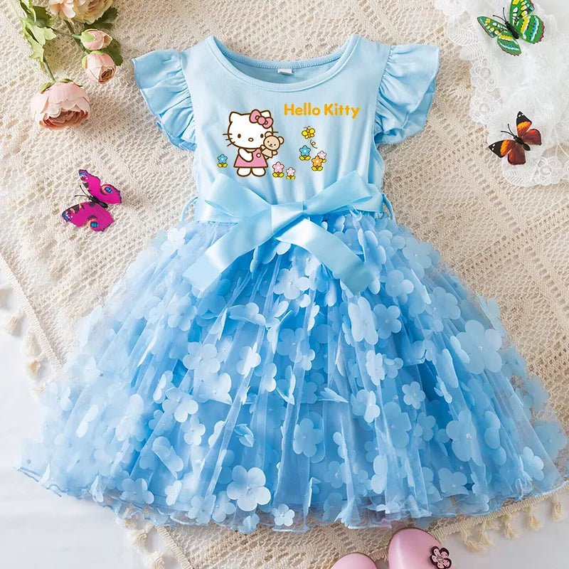 Girls Summer Dress Cartoon Bow Tutu Dress 3D Butterfly Cute Cotton Party Casual Dress for Baby 2-6 Years