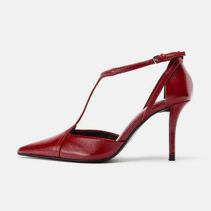 Sexy Pointed Toe Patent Leather Pumps Women Elegant Ankle Strap Buckle Design Thin High Heels for Ladies Party Wedding Shoes