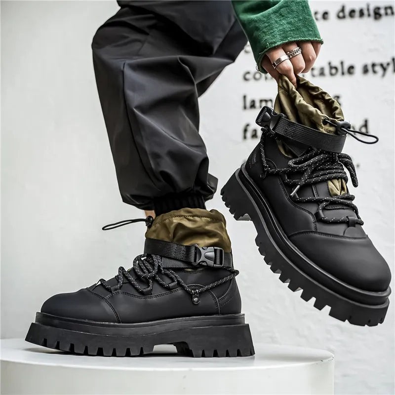 Fashion Men Casual Boots Designer High Top Mens Ankle Boots Winter Work Boots Breathable Walking Sneakers Black Leather Boots