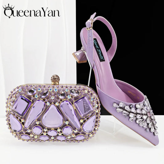 Italian Shoes and Handbags Accessory Set with Rhinestone Metal Embellishments Wedding Shoes Bridal Shoes Designer