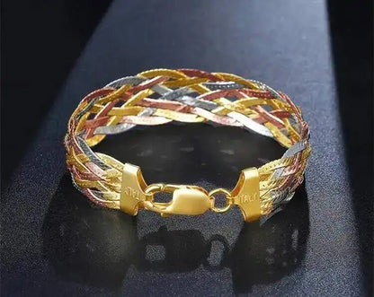 Real 925 Sterling Silver Three Color Gold Plated Multi Threads Woven Bracelets For Women Italian Jewelry Trendy Luxury Bracelets