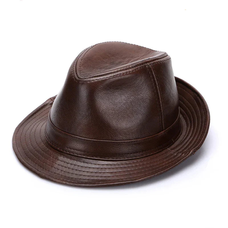 2026  Autumn Men Real Genuine Cowhide Leather Top Hats Men Fashion Caps Winter Warm New Cowboy  100% Real Cowhide Leather Hats