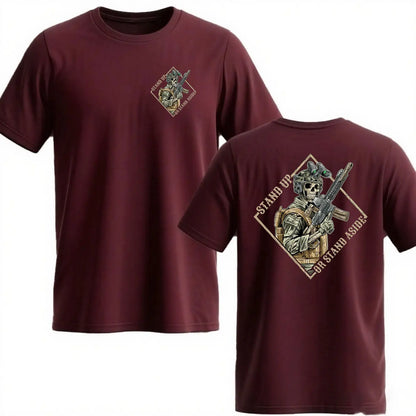Stand Up or Stand Aside Military Tactical Warrior Skeleton Shirt T-Shirt Gym Military Shirt Graphic T Shirts Cotton Men Clothing