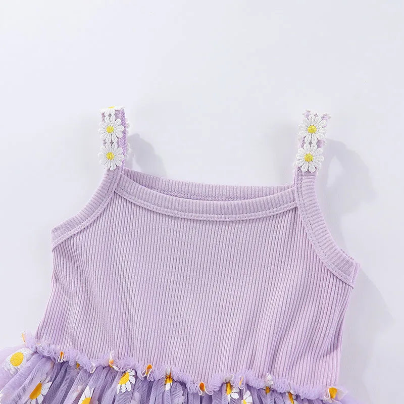 Korean Style Girls' Summer Dress 0-4Y Cute Baby Children's Little Daisy Suspender Mesh Dress Kid's Clothing