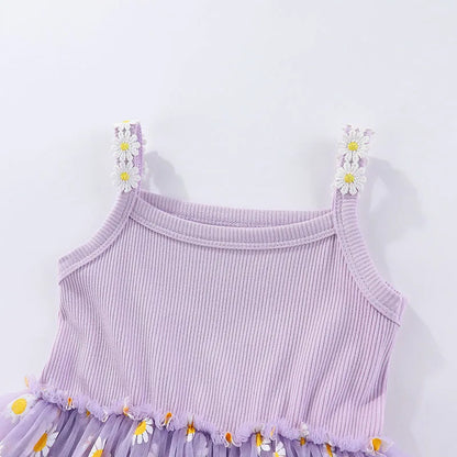 Korean Style Girls' Summer Dress 0-4Y Cute Baby Children's Little Daisy Suspender Mesh Dress Kid's Clothing