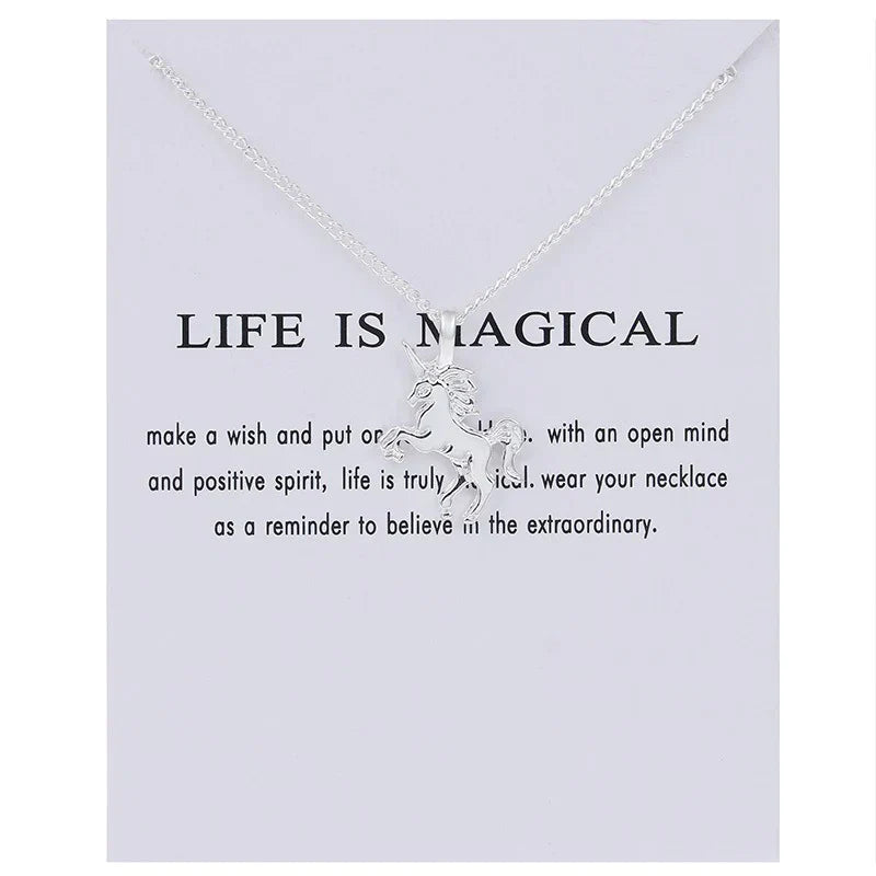 New Trendy Alloy Cute Elegant Sun Love Star Leaves Clover Unicorn Luck Pendant Necklaces for Women Fashion Accessories Jewelry