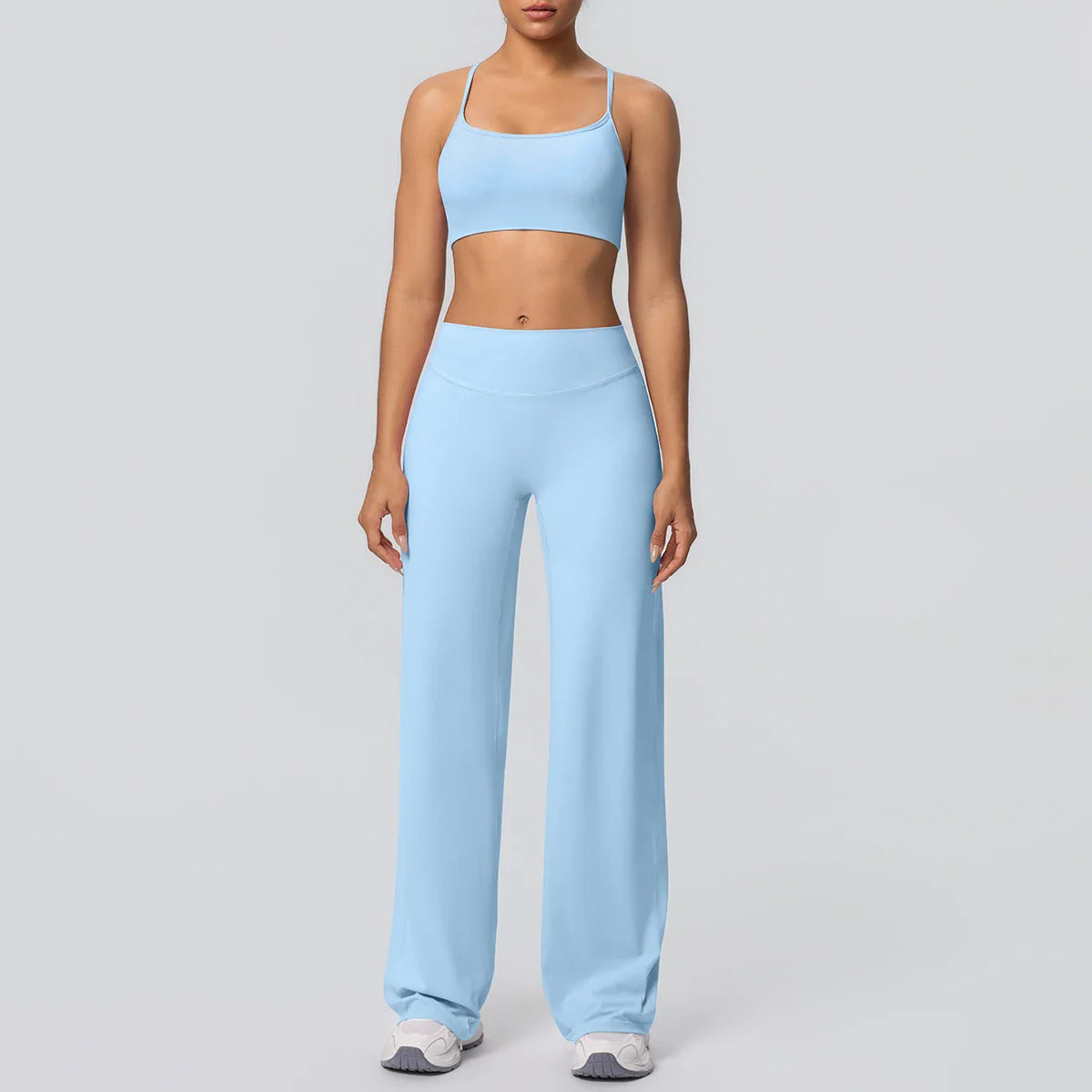Women Gym Sports Yoga Suit Sexy Beautiful Back Yoga Underwear With Chest Pad Solid Color High Waisted Wide Leg Pants Yoga Set