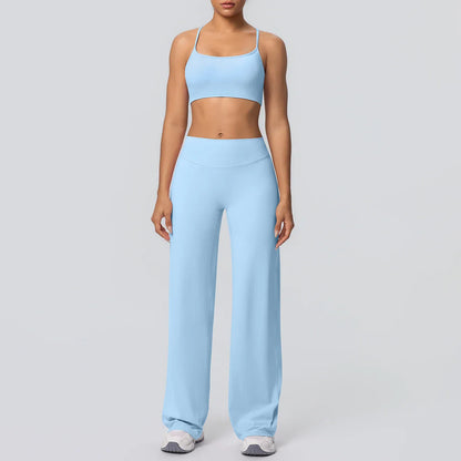 Women Gym Sports Yoga Suit Sexy Beautiful Back Yoga Underwear With Chest Pad Solid Color High Waisted Wide Leg Pants Yoga Set