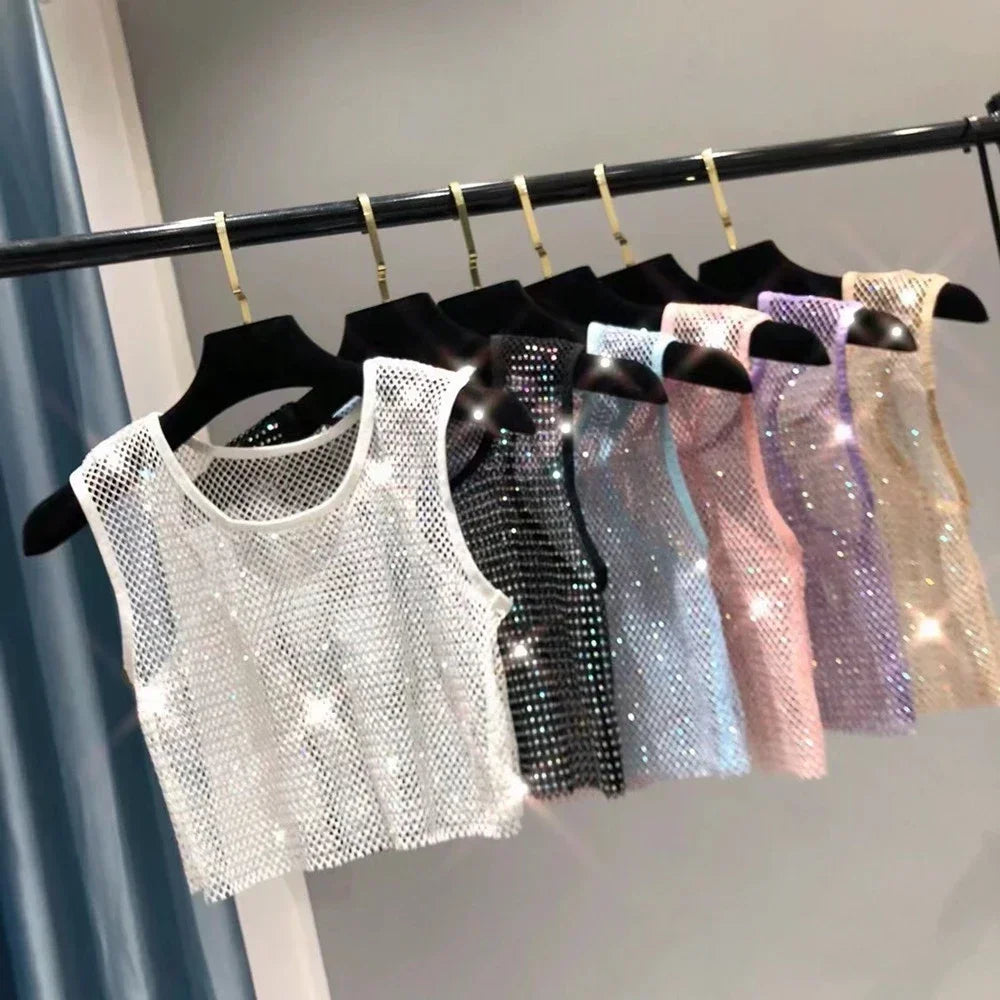 Hot Girl Y2k Small Vest Summer New H Vest with Short Vest and Shiny Women's Round Neck Top