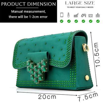 2026 Women's Elegant Green Rhinestone Slingback Heels & Matching Handbag Set - Stylish Pointed Toe Design