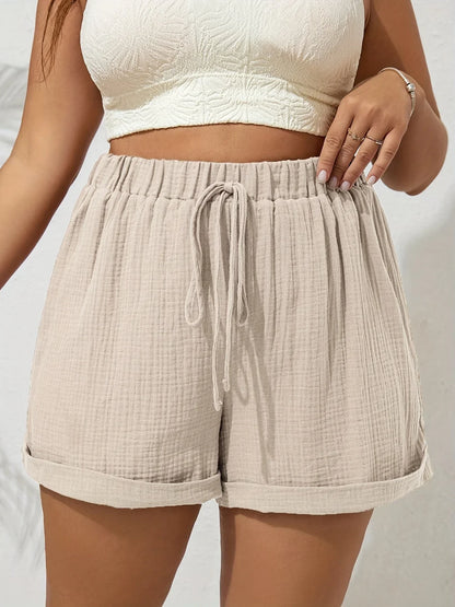 Plus Size High Waist Casual Shorts for Women Comfortable Lightweight with Elastic Waistband and Drawstring