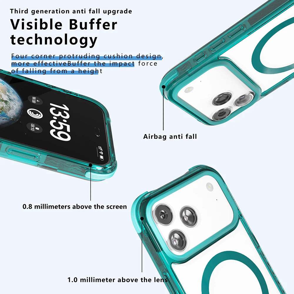 iPhone 17 pro max acrylic mobile phone case tpe suitable for high permeability 17 airbag anti-drop magnetic case green