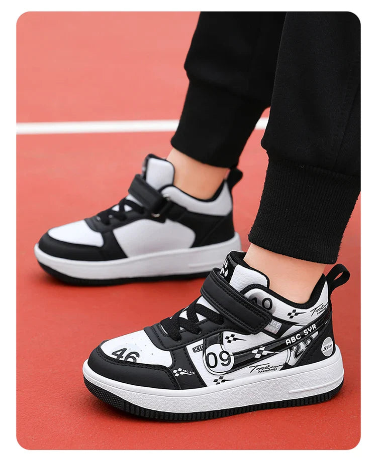 Cute girls and boys basketball shoes school activities children's casual shoes low-cut shoes autumn and winter new leather shoes