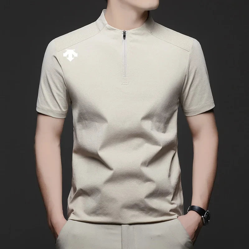 original spring men's Short sleeves polo shirt stand collar minimalist exercise t-shirt fashion leisure Mesh breathable men wear