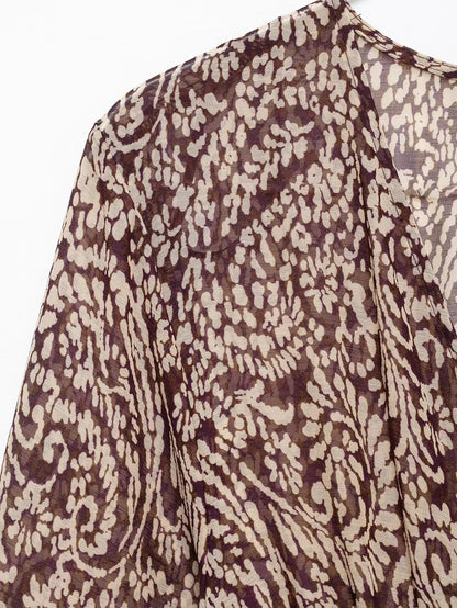 2025 Spring New Product Women's Stacked Decorative Printed V-neck Midi Dress Fashion Retro Pattern Printed Skirt