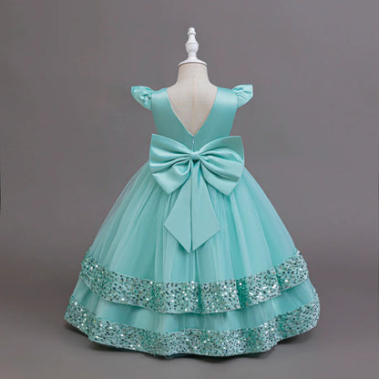 2025 New Elegant Girl Wedding Dress Sequined Mesh Princess Dress 4-12 Year Old Girl Graduation Party Prom Evening Dress