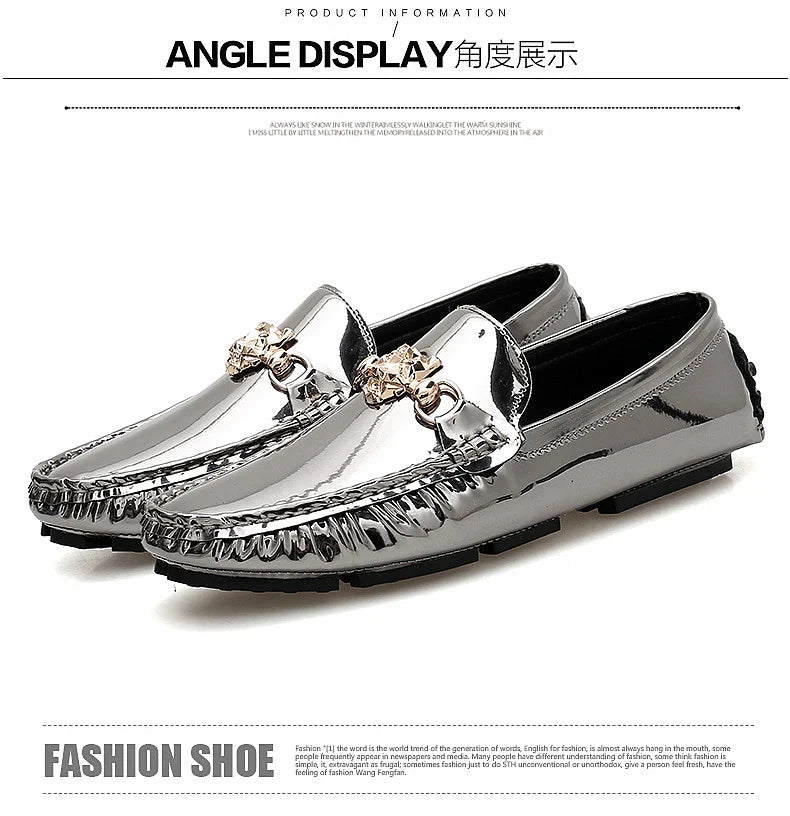 2025 Spring and Summer New Internet Celebrity Glossy Leather Peas Shoes Men's Large Size Slip-On Trendy Fashion Handmade Men's Shoes