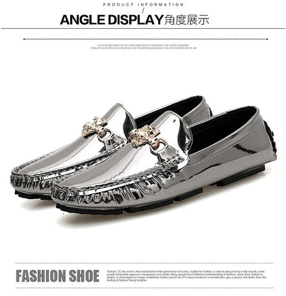 2025 Spring and Summer New Internet Celebrity Glossy Leather Peas Shoes Men's Large Size Slip-On Trendy Fashion Handmade Men's Shoes