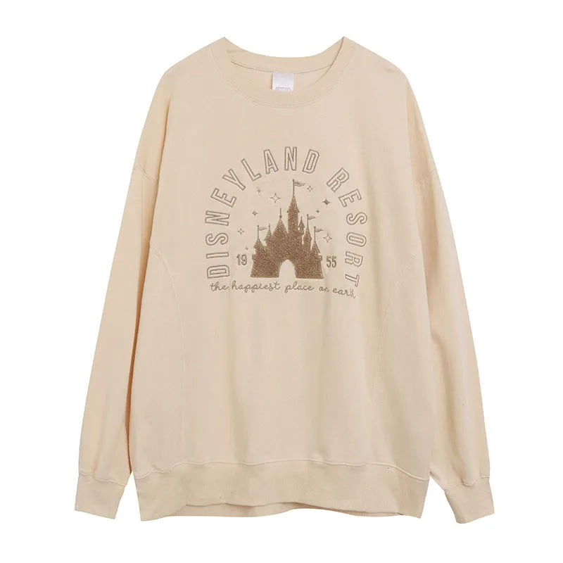 Embroidery Sweatshirt Women O Neck Pullover Tops Female Casual Loose Jumper Oversized Unisex Couple