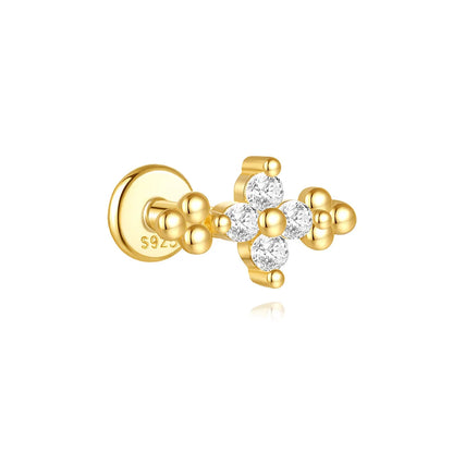 1PC Four Pointed Star Moon Tassel Lotus Cartilage Spiral Puncture 925 Sterling Silver Stud Earring For Women Ins Earring