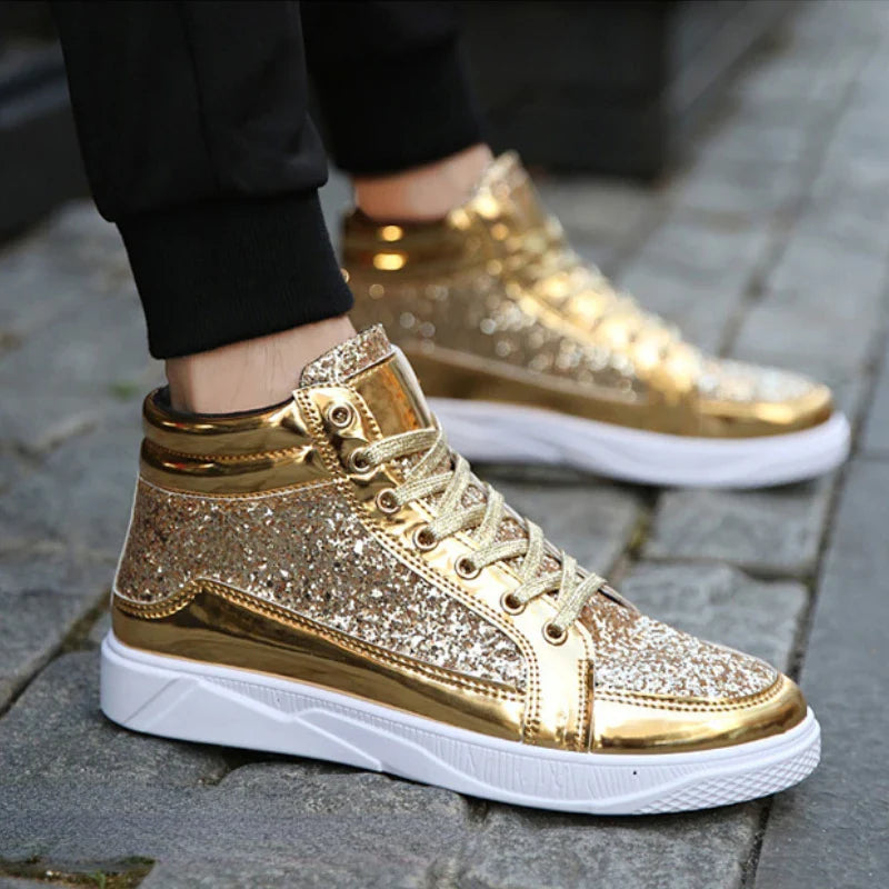 Man High Top Sneakers Luxury Glitter Men Ankle Boots Fashion Non-slip Casual Shoes High Quality Hip Hop Men Boots 2024