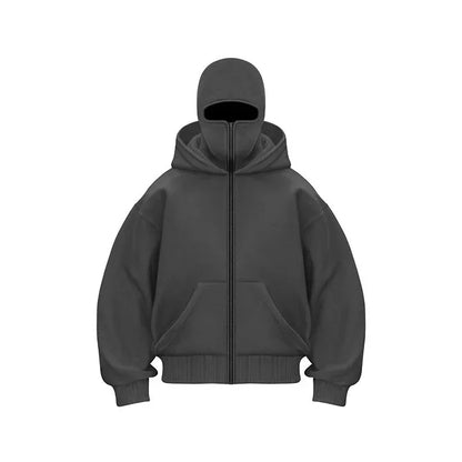 Men Zip Hoodie Winter Warm Casual Sweatshirt Y2K with Hooded Face Mask Zipper Design Sports Jacket Outdoor Activities