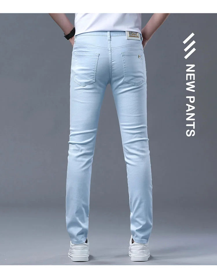 2024 Spring and Autumn New Fashion Solid Color Straight Leg Stretch Jeans Men's Casual Slim Comfortable Breathable Denim Pants