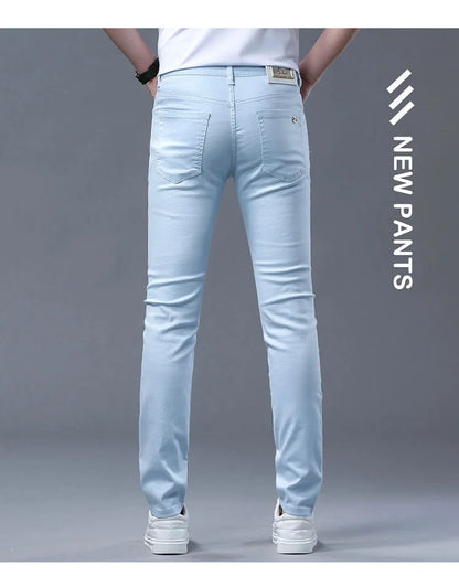 2024 Spring and Autumn New Fashion Solid Color Straight Leg Stretch Jeans Men's Casual Slim Comfortable Breathable Denim Pants