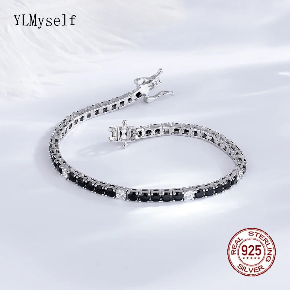 Fine Jewelry 3mm Montana Blue/Emerald Green/Ruby Red/Turquoise/Black Cubic zircon 925 Silver Tennis Bracelet