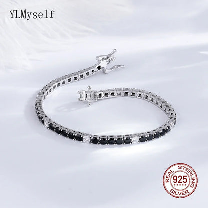 Fine Jewelry 3mm Montana Blue/Emerald Green/Ruby Red/Turquoise/Black Cubic zircon 925 Silver Tennis Bracelet