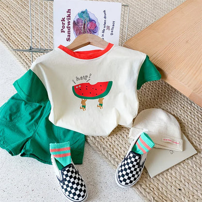 Summer Boys Clothing Set Cute Watermelon Print Tee and Shorts 2 Pcs Boys Suit
