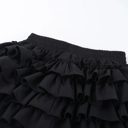 2026 Summer New Arrival Hot Girl Trendy Versatile Mini Skirt Dark Cross DesignTiered Cake Black Fluffy Skirts