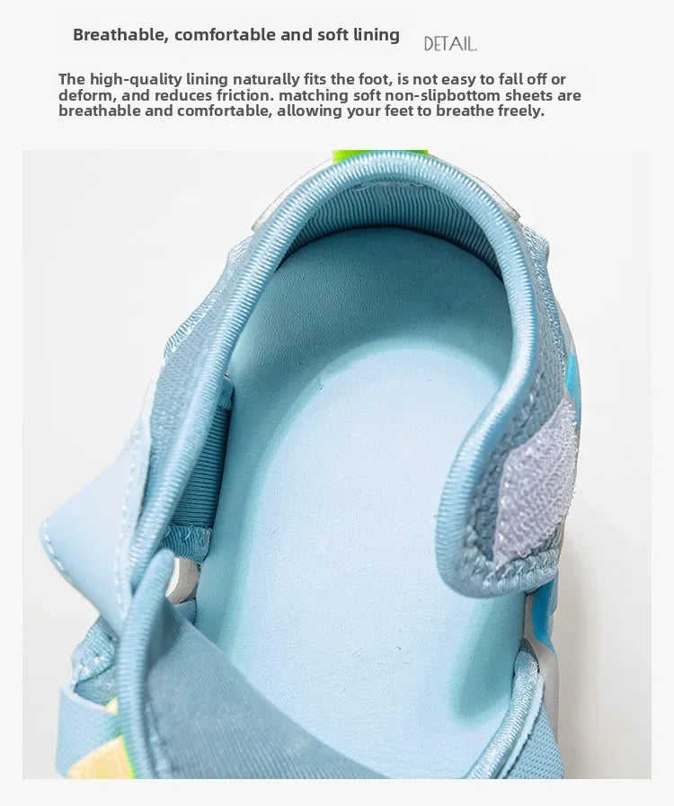 Children Summer Sports Sandals Girls Beach Outdoor Non-slip Hiking Shoes Boys Hollow Breathable Anti Collision Round Toe Sandals