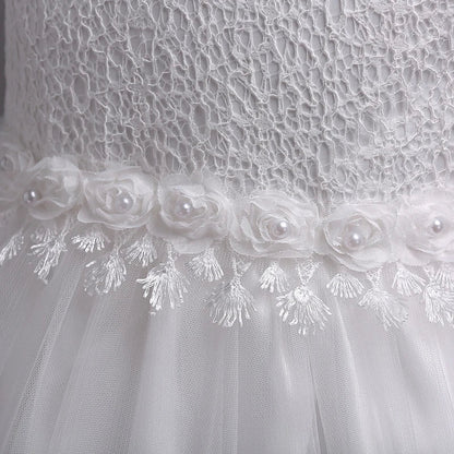Girl Princess Dress of Korean style sleeveless beaded children's dress dress princess dress lace dress performance