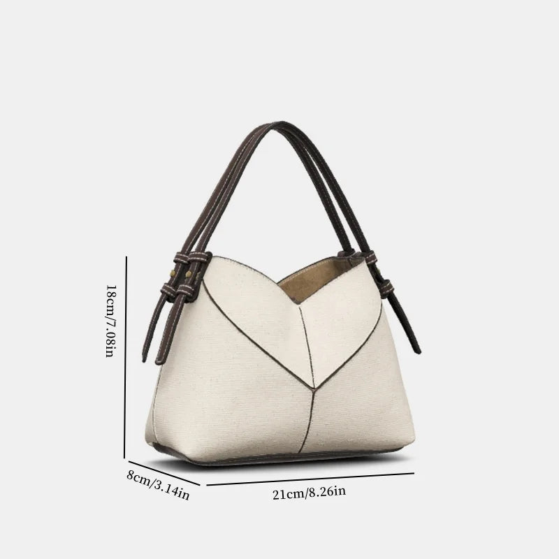 CONTRAST CANVAS MINI SHOPPER, Fashionable Bucket Bag, Designer Shoulder Handbags, Luxury Handle & Removable Crossbody Strap
