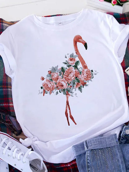 American Retro Letters Love White T-shirt Women Short Sleeve Round Neck Loose Large Size Casual Top Oversized