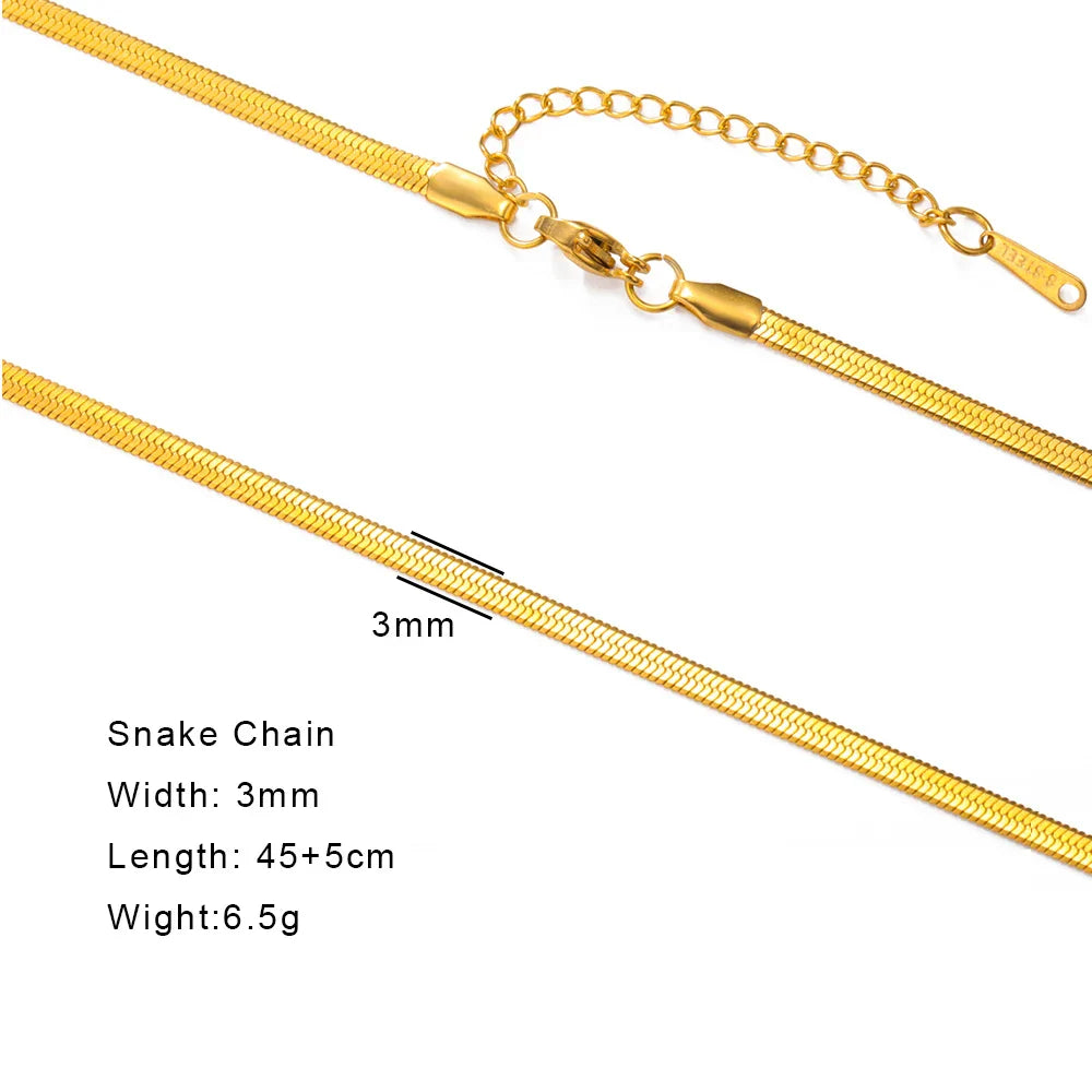 Stainless Steel Gold Color Chain Necklace Women Minimalist Cuban Paperclip Twisted Snake Chain Fashion Jewelry Wholesale