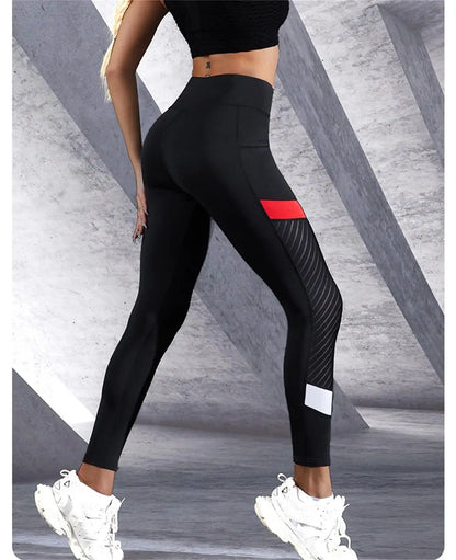 Mesh High Waist Yoga Pants with Side Pockets Leggings for Women Tummy Control Workout Shaping Leggings