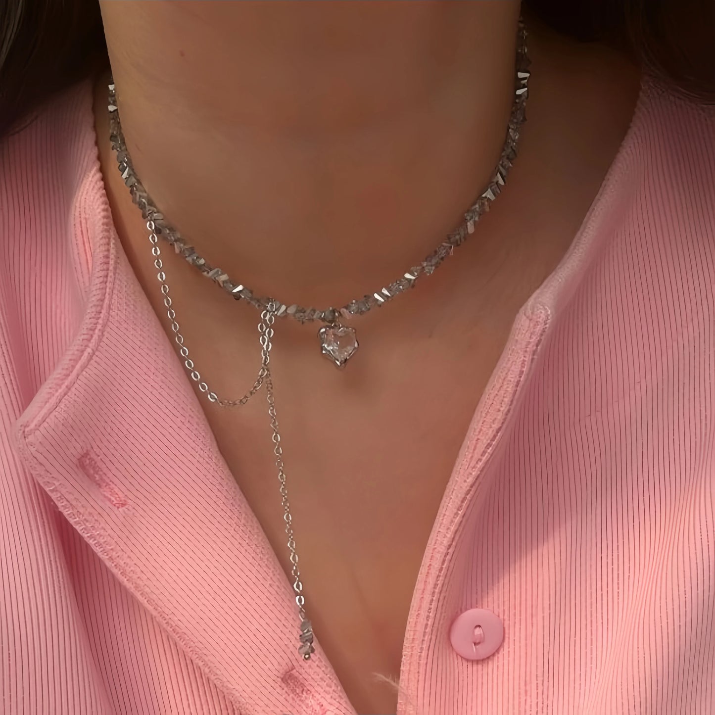 New Irregular Choker Vintage Tassels Zircon Heart Pendant Necklace For Women Female Geometric Baroque Transparent Crystal Chain
