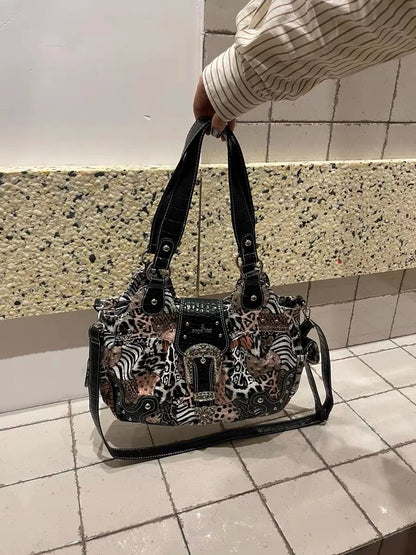 Women Handbag Stitching Leopard Top-handle Shoulder Bag PU Dumpling Pack Multi-pockets Shoulder Bags Phone Money Pack